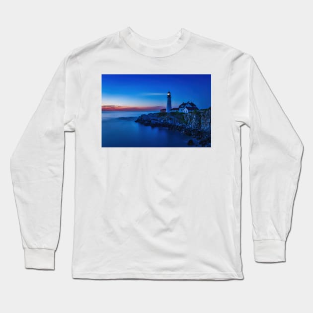 Morning at Portland Head Light Long Sleeve T-Shirt by jforno